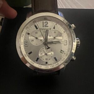 Tissot PRC 200 Chronograph White Dial Watch, Brown Leather Strap